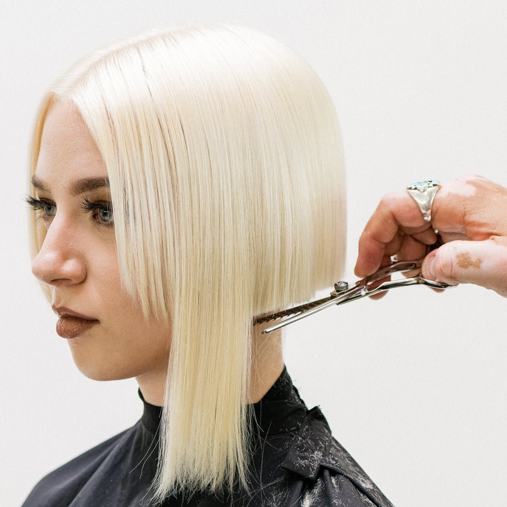 Sam Villa Classic Series Point Cutting Shear with long, narrow convex blades and semi-offset handle, ideal for deep, precise point cutting on wet or dry hair.