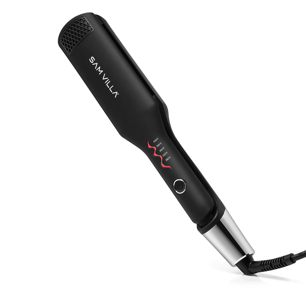 Sam Villa Pro Results Single-Waver Iron with deep ceramic-infused barrel, designed for fast, effortless styling and long-lasting, defined waves on all hair types, featuring adjustable heat settings and ergonomic handle for professional results.