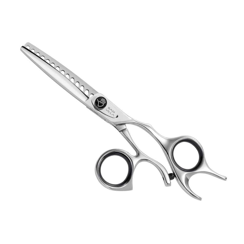 Sam Villa Signature Series Point Cutting Shear with 6.25-inch convex blades, ergonomic crane handle, and Japanese molybdenum alloy steel for effortless, precise point cutting.