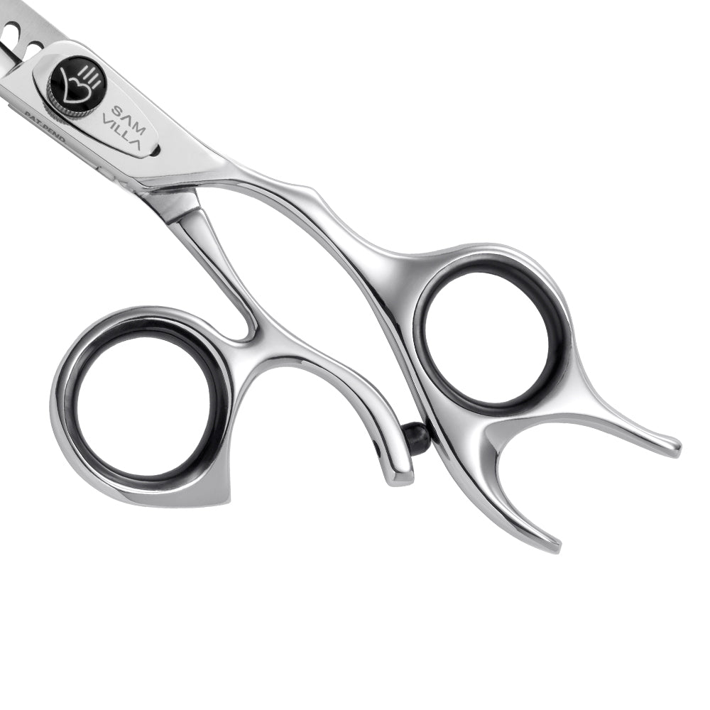 Sam Villa Signature Series Point Cutting Shear with 6.25-inch convex blades, ergonomic crane handle, and Japanese molybdenum alloy steel for effortless, precise point cutting.
