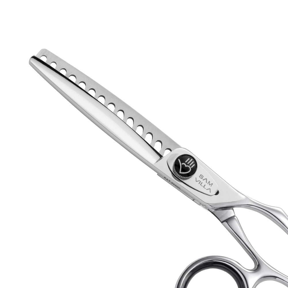 Sam Villa Signature Series Point Cutting Shear with 6.25-inch convex blades, ergonomic crane handle, and Japanese molybdenum alloy steel for effortless, precise point cutting.