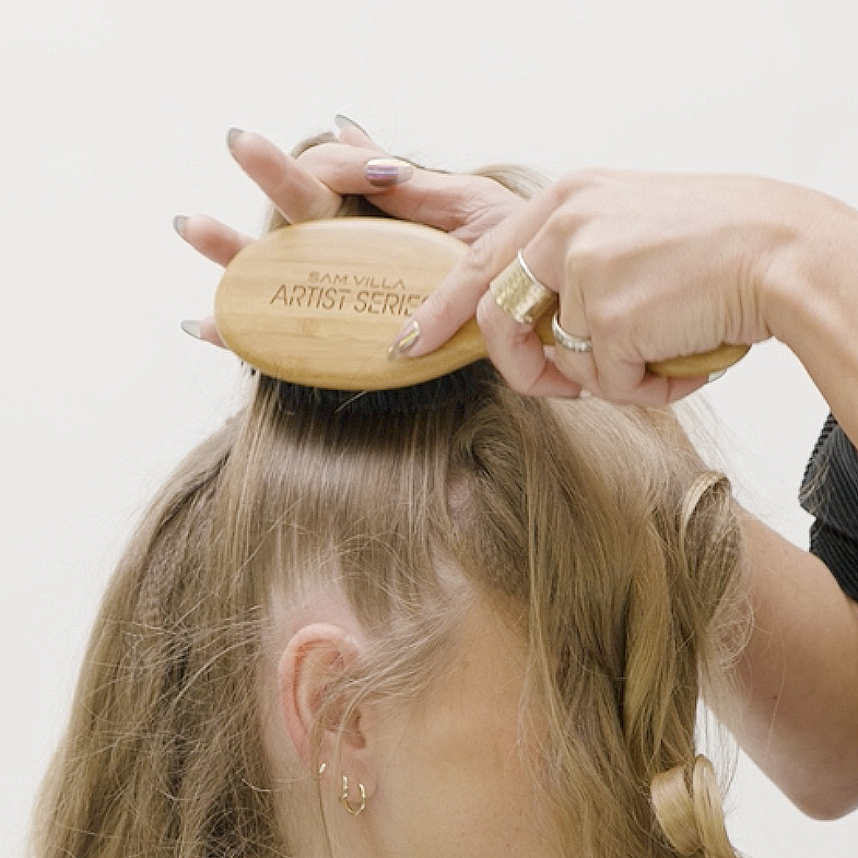 Sam Villa Artist Series Finishing Brush, professional finishing brush with 100% premium boar bristles for maximum softness, smoothing, and beautiful shine, short handle for precision control, perfect for polished ponytails, sleek upstyles, and adding smooth details to all hair textures, salon-quality hair styling tool