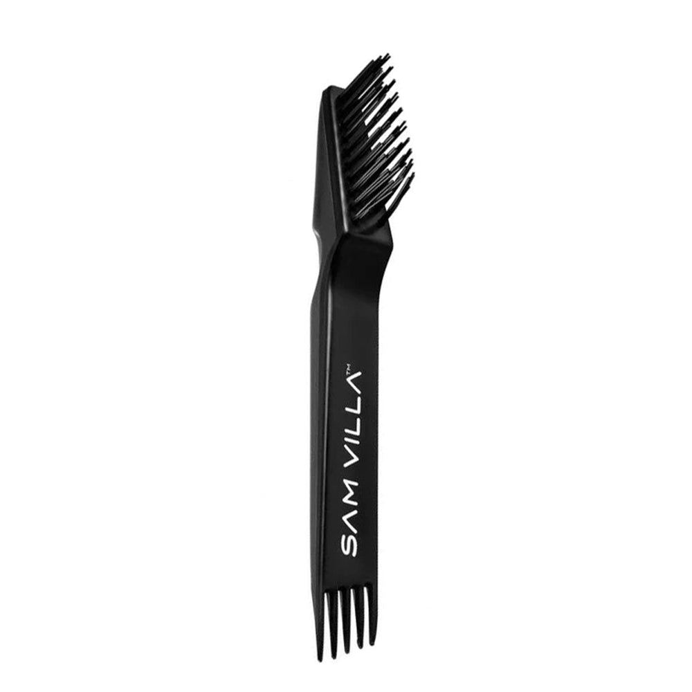 Sam Villa Brush Cleaner, 2-in-1 professional tool with hard angled teeth for hair removal and long bristles to sweep away product residue, keeps brushes clean between clients, extends the life of hair brushes, gentle yet effective cleaning for all brush types, essential salon accessory for stylists