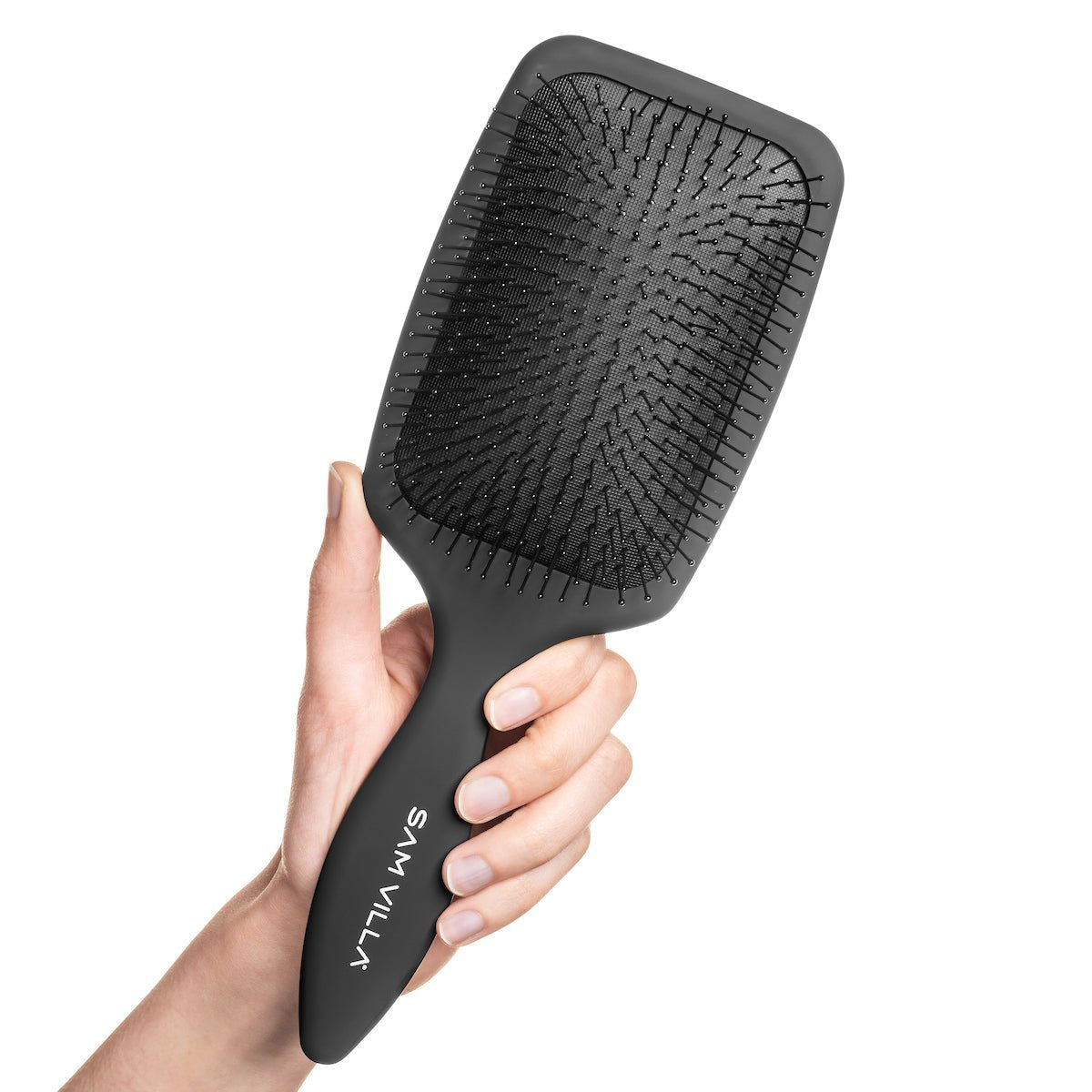 Sam Villa Damp Brush, professional hair brush with ion-coated bristles for gentle detangling and smoothing on wet or dry hair, promotes scalp health and shine, suitable for all hair types, advanced design for effective hair care, essential styling tool for salon and home use