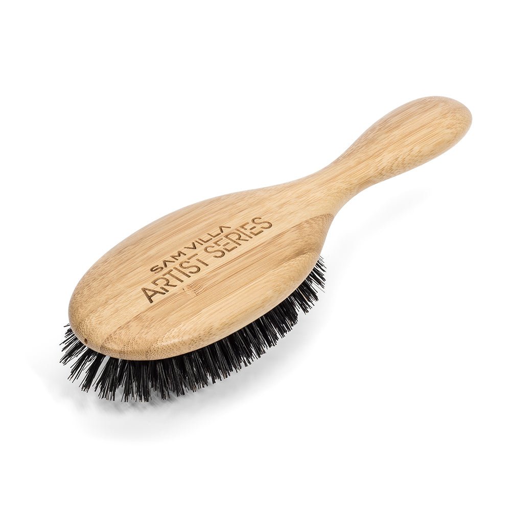 Sam Villa Artist Series Finishing Brush, professional finishing brush with 100% premium boar bristles for maximum softness, smoothing, and beautiful shine, short handle for precision control, perfect for polished ponytails, sleek upstyles, and adding smooth details to all hair textures, salon-quality hair styling tool