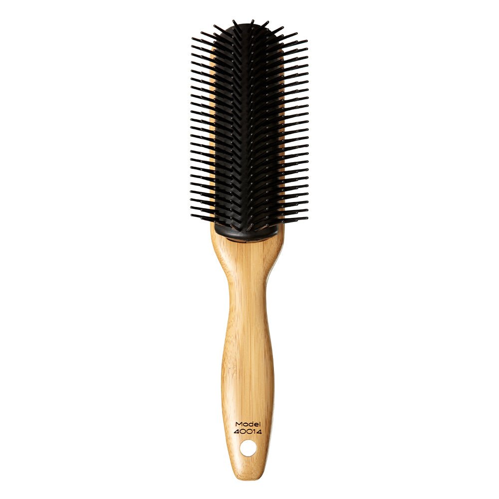 Sam Villa Signature Series 9 Row Finishing Brush, professional finishing brush with nine rows of ionic nylon and tourmaline-infused bristles for detangling, polishing, and adding shine, ultra-smooth glide for thick hair, perfect for blowouts, beveled bobs, and fringes with movement, ergonomic handle, salon-quality hair styling tool for all hair types