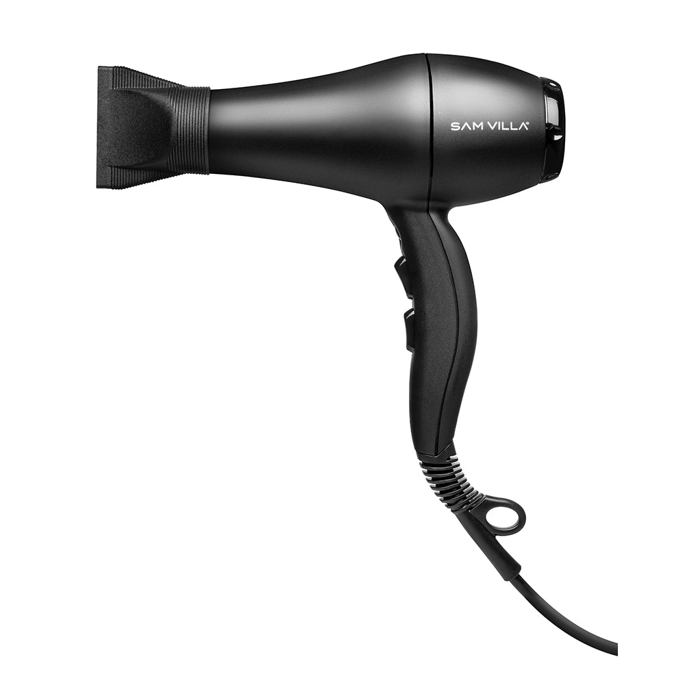 Discover the Sam Villa Essential Series Hair Dryer, a professional ionic blow dryer designed to reduce frizz, static, and flyaways while locking in moisture for ultra-sleek, touchably soft hair. Featuring two precision concentrator nozzles, this powerful hair dryer delivers fast drying with less heat damage, making it ideal for all hair types including thick, curly, and color-treated hair. Get salon-quality results at home with this sturdy, hair-friendly dryer that enhances shine and protects the hair