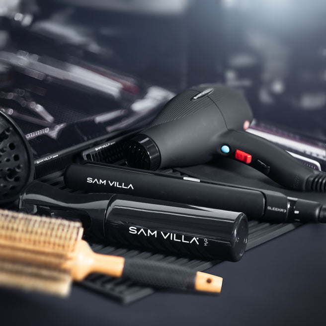 Sam Villa Professional Hair Tools collection including the SLEEKR Flat Iron.