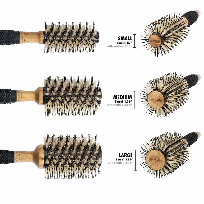 Sam Villa Artist Series Thermal Brush, professional thermal round brush with ceramic barrel and boar nylon bristles, delivers smoothing, frizz control, and glossy shine, strong grip for tension and volume, ideal for fine, thick, or coarse hair, ergonomic balanced handle, perfect for blowouts, waves, and straightening, salon-quality hair styling tool