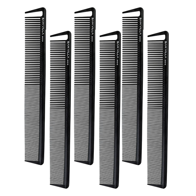Sam Villa Signature Series Long Cutting Comb, professional heat-resistant carbon and silicone comb, seamless snag-free design for smooth glide, built-in parting pick for precise sectioning, ideal for scissor over comb and long hair cutting, durable salon styling tool, resists melting and breakage, perfect for all hair types
