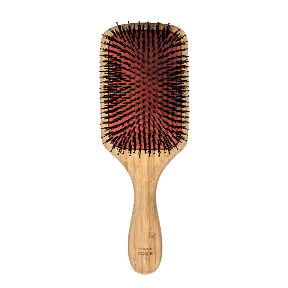 Sam Villa Artist Series Polishing Paddle Brush, professional wide paddle brush with boar and nylon bristles for smoothing, polishing, and glossy shine, penetrates long thick hair for fast blowouts, creates touchable softness and frizz-free finishes, ergonomic handle, salon-quality hair styling tool for stylists