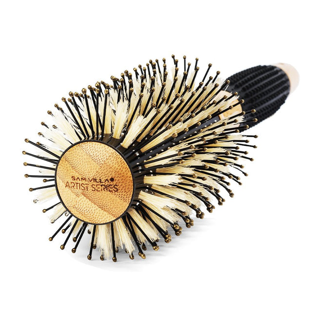 Sam Villa Artist Series Thermal Brush, professional thermal round brush with ceramic barrel and boar nylon bristles, delivers smoothing, frizz control, and glossy shine, strong grip for tension and volume, ideal for fine, thick, or coarse hair, ergonomic balanced handle, perfect for blowouts, waves, and straightening, salon-quality hair styling tool