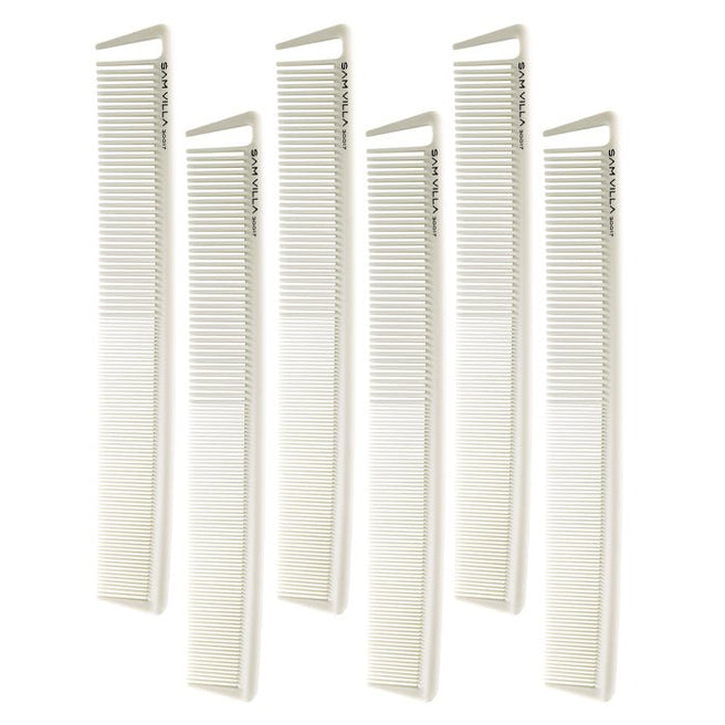Sam Villa Signature Series Long Cutting Comb, professional heat-resistant carbon and silicone comb, seamless snag-free design for smooth glide, built-in parting pick for precise sectioning, ideal for scissor over comb and long hair cutting, durable salon styling tool, resists melting and breakage, perfect for all hair types