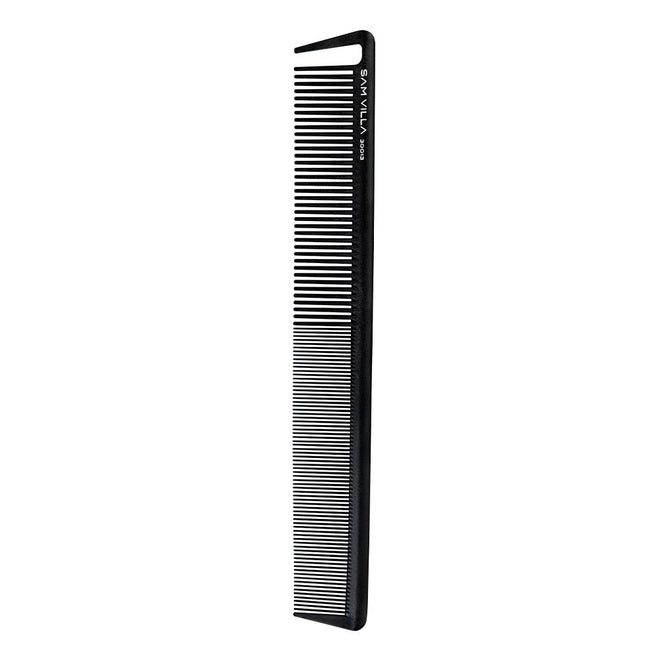 Sam Villa Signature Series Long Cutting Comb, professional heat-resistant carbon and silicone comb, seamless snag-free design for smooth glide, built-in parting pick for precise sectioning, ideal for scissor over comb and long hair cutting, durable salon styling tool, resists melting and breakage, perfect for all hair types