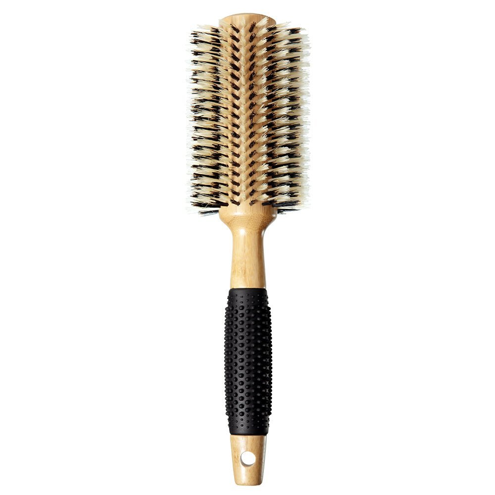 Sam Villa Signature Series Oval Brush, professional round oval brush with boar and ion-infused nylon bristles, lightweight bamboo body, rubber texture grip for comfortable styling, adds lift, volume, polish, and shine, smooths and controls frizz, ideal for bobs, curtain bangs, face-framing styles, fine to medium hair, salon-quality hair styling tool
