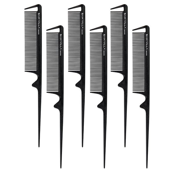 Sam Villa Signature Series Tail Comb, professional heat-resistant silicone tail comb with narrow teeth for teasing, backcombing, sectioning, and highlighting, ultra-smooth snag-free glide, precision control for foil work and updos, durable design for curling and flat ironing, ergonomic handle for comfortable styling, salon-quality hair tool for stylists